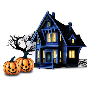 Haunted House With Scary Pumpkin PNG Sfi30