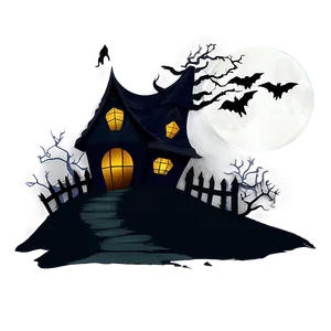 Haunted House With Witch Silhouette PNG Iex2 PNG