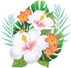 Hawaiian_ Hibiscus_and_ Plumeria_ Floral_ Arrangement PNG image