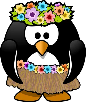 Hawaiian Themed Penguin Cartoon PNG image