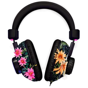 Headphones With Floral Design PNG Wat