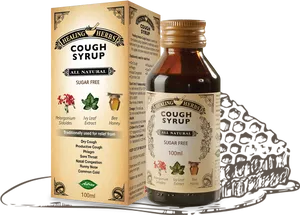 Healing Herbs Cough Syrup Packaging PNG image