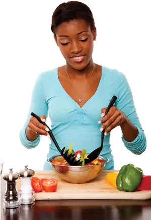 Healthy Cooking Woman Salad Preparation PNG image