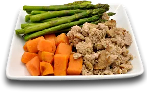 Healthy Meal Plate Asparagus Carrots Ground Turkey PNG