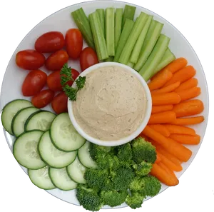 Healthy Vegetable Platterwith Hummus Dip PNG image