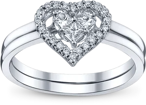 Heart Shaped Diamond Wedding Ring PNG