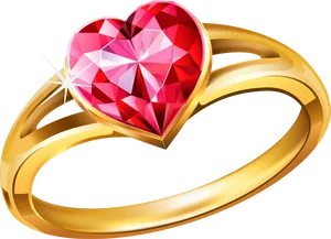 Heart Shaped Gemstone Gold Ring PNG image