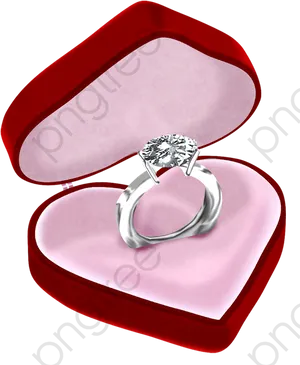 Heart Shaped Ring Box With Diamond Ring Clipart PNG image