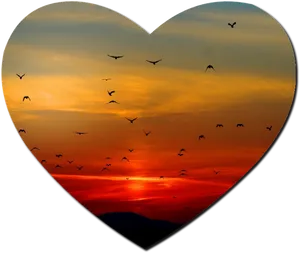 Heart Shaped Sunset With Birds PNG image