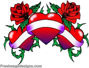 Heartand Roses Love Tattoo Design PNG image