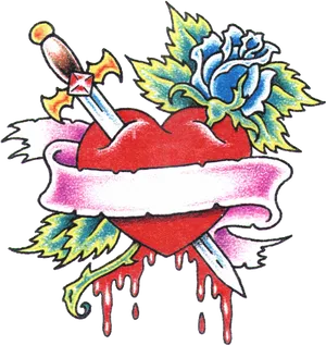 Heartwith Daggerand Flame Tattoo Design PNG image