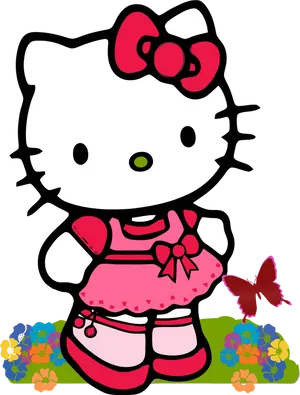Hello Kitty Red Dress Butterfly PNG image