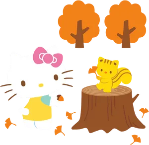 Hello Kittyand Friend Autumn Scene PNG image