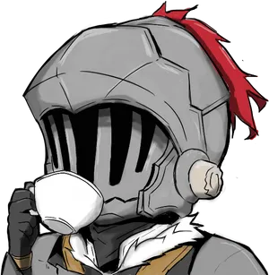 Helmeted Goblin Drinking Coffee