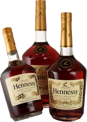 Hennessy Cognac Bottles Display PNG image