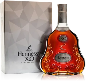 Hennessy X O Cognac Bottle With Box PNG image
