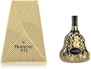 Hennessy X O Exclusive Collection Bottleand Box PNG image