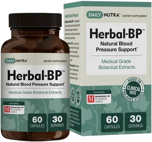 Herbal B P Supplement Bottleand Box PNG image