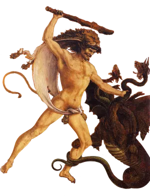 Hercules Battling Hydra Mythology Artwork PNG image