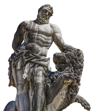 Herculesand Nemean Lion Statue PNG