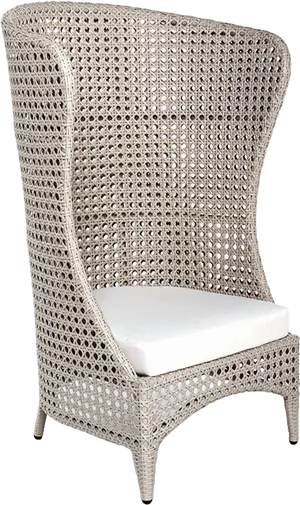High Back Wicker Armchair White Cushion