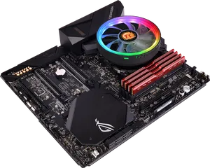 High End Gaming Motherboardwith R G B Cooling PNG image