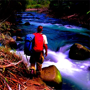 Hiker Crossing River PNG 06262024