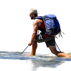 Hiker Crossing River PNG 06262024 PNG