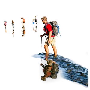 Hiker Crossing River PNG 32