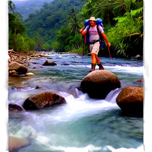 Hiker Crossing River PNG Lgs77 PNG