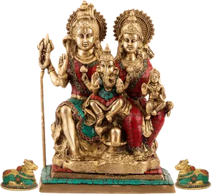 Hindu Deities Ganesh Shiva Parvati Statue PNG image