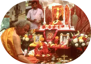 Hindu Priest Saraswati Puja Altar PNG image