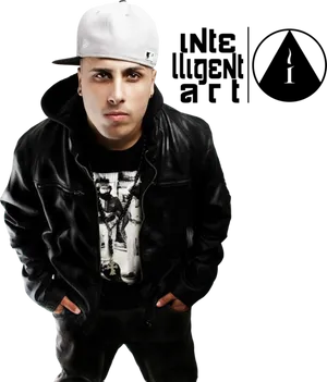 Hip Hop Artist With Cap And Leather Jacket PNG image