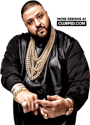 Hip Hop Artist With Gold Chains PNG