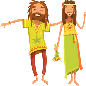 Hippie Couple Cartoon Illustration PNG