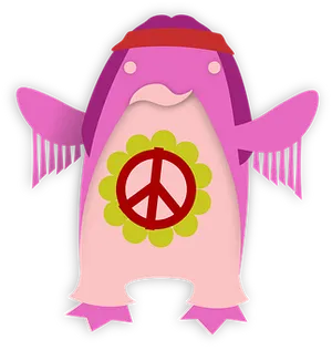 Hippie Peace Penguin Illustration PNG image