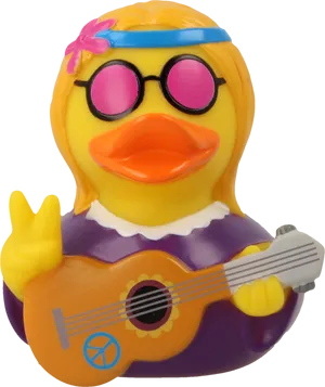 Hippie Style Rubber Duck With Guitar.png PNG