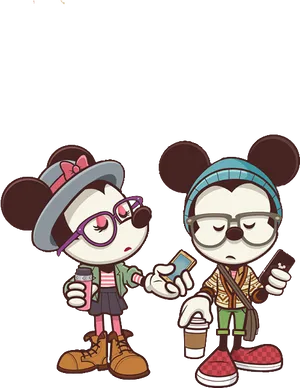 Hipster Cartoon Mice Illustration PNG image