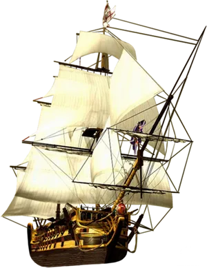 Historic Sailing Ship Under Full Sail PNG image