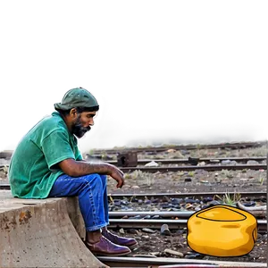 Hobo By The Railroad Tracks PNG 06242024