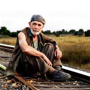 Hobo By The Railroad Tracks PNG 06242024