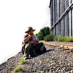 Hobo By The Railroad Tracks PNG 90