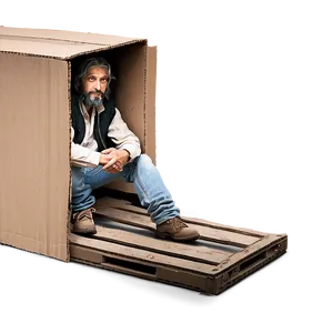 Hobo In Cardboard Box PNG Vsp