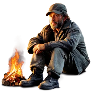 Hobo Resting By Fire PNG 37