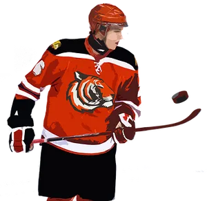 Hockey Player Red Jersey Tiger Emblem PNG