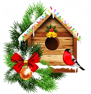 Holiday Birdhousewith Cardinaland Decorations.png PNG image