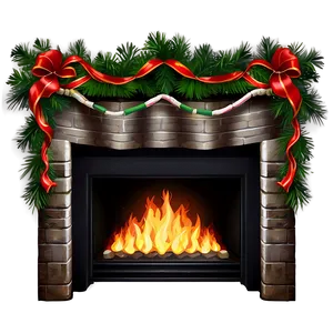 Holiday Fireplace With Garland PNG 06262024 PNG