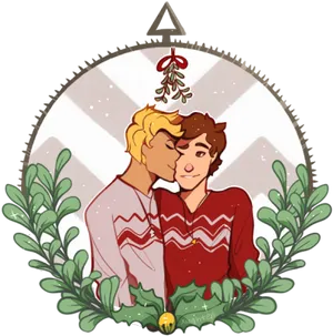 Holiday Mistletoe Kiss Cartoon
