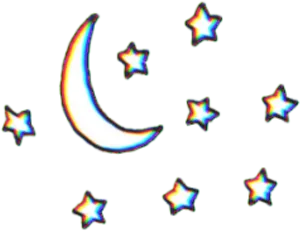 Holographic Moonand Stars PNG image