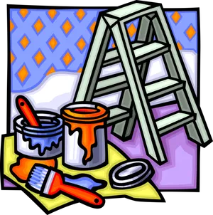 Home Renovation Painting Tools Cartoon PNG image